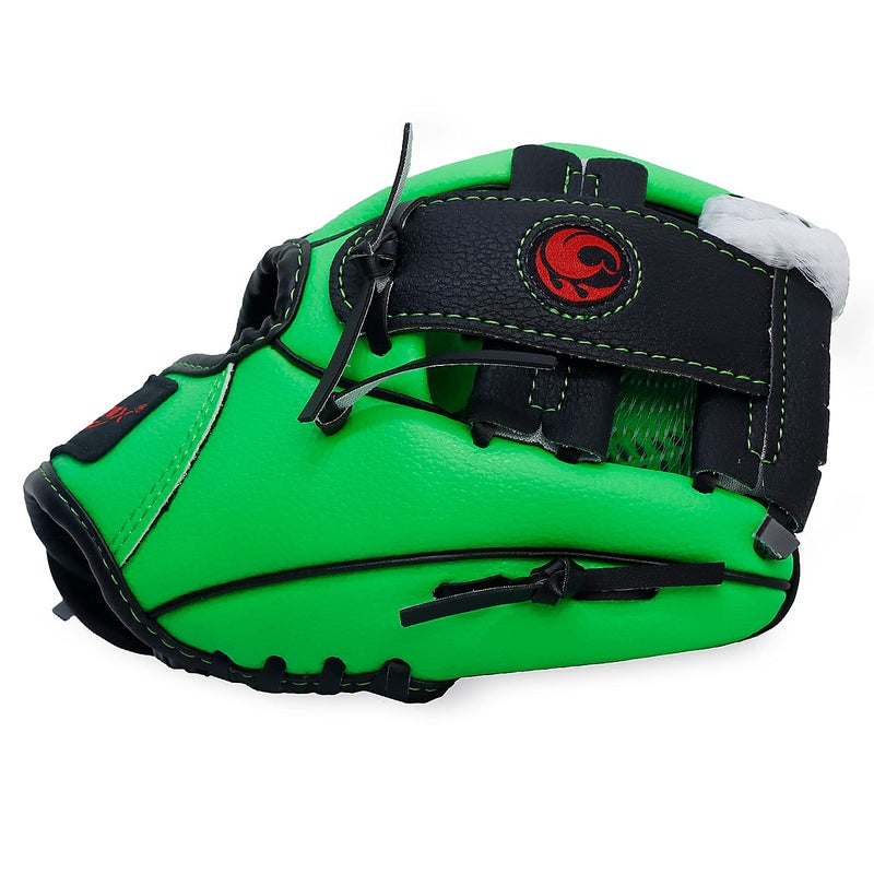 PHINIX 10" Baseball Glove Tee Ball Mitts and Soft Rubber Ball for Kids Beginner Play Training Right Hand Throw Green - Image 3